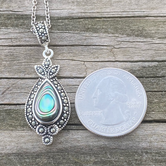 Abalone marcasite silver plated necklace new in box - Picture 5 of 10